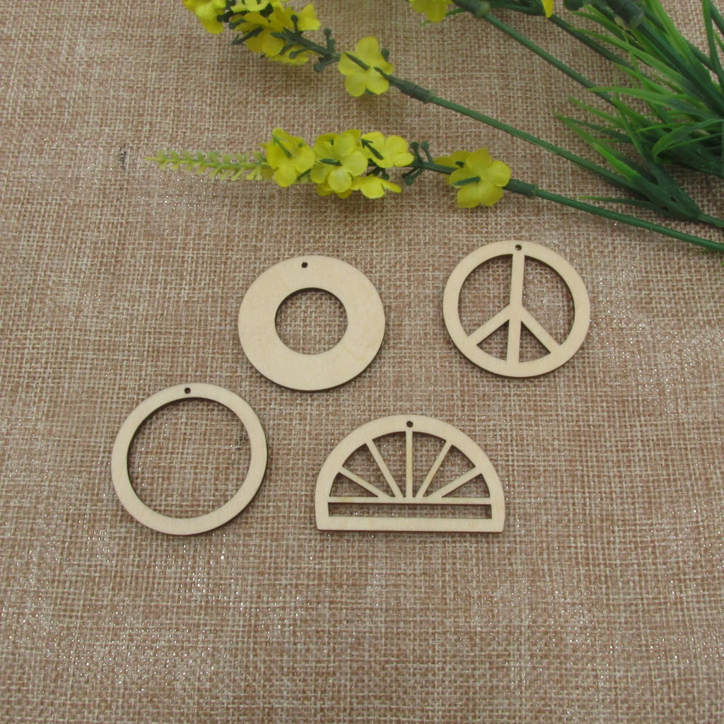 10pcs Unfinished Wood Blanks Macrame Half  Sun Semi Circle Round Peace Shape Wooden Macrame For DIY Earrings Findings Jewelry