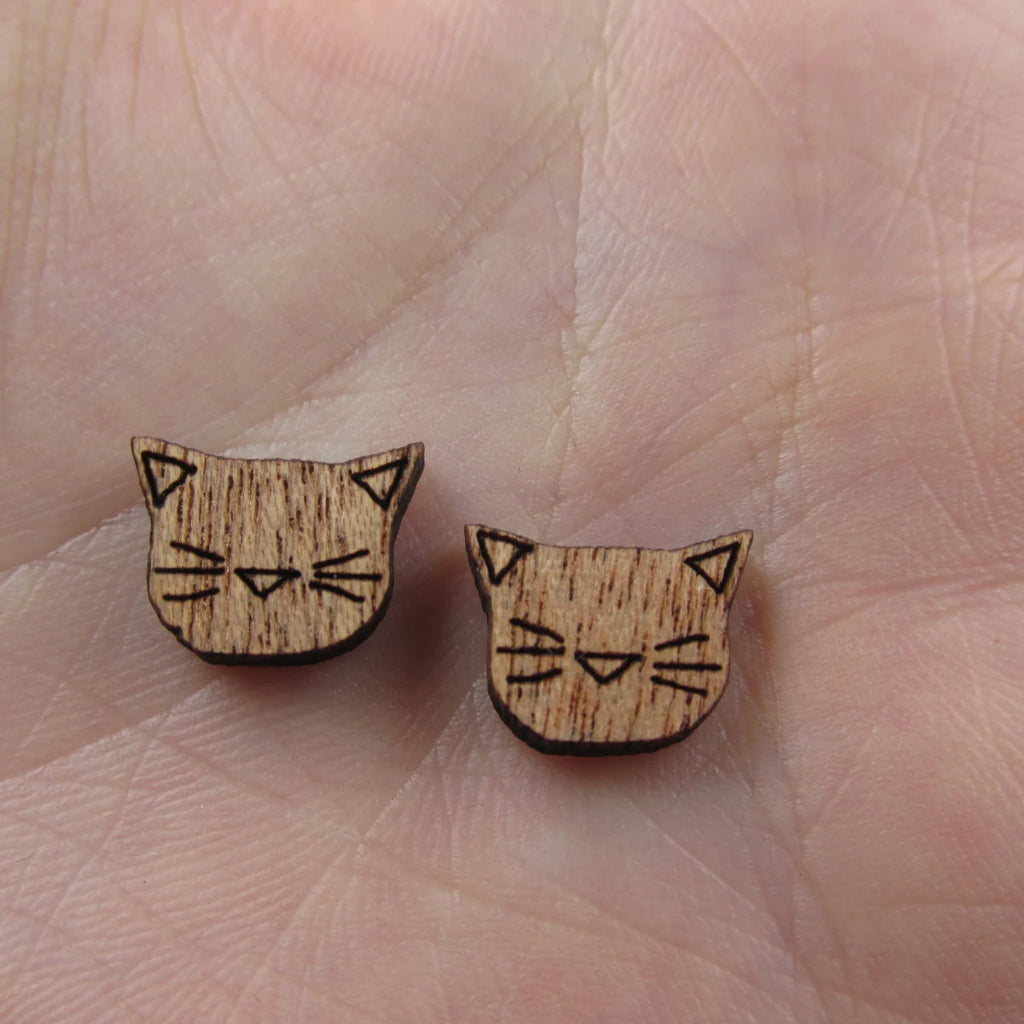 5 Pair Unfinished Blank Home Animal Wood Cute Cat Head  Wooden Cutout Shapes For DIY Stud Earrings Supplies
