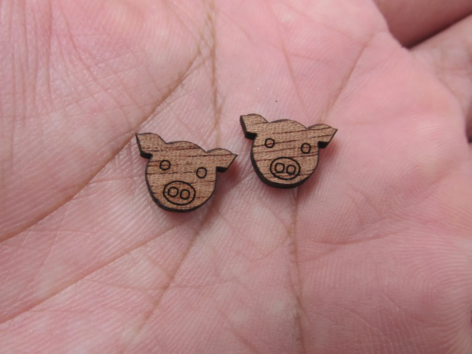 5 Pair Unfinished Laser Cut Blank Animal Wooden Pig Cabochon Charms Wood Shape Cutouts For DIY Craft  Earring Stud