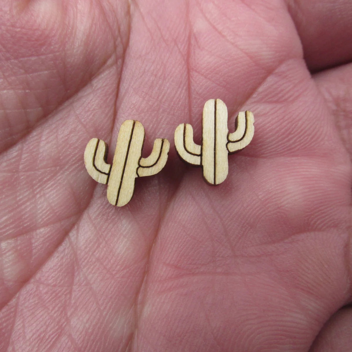 10pcs Unfinished Blank Plant Cactus Pot Shape Mini Wood Boho Stud Earring Post Cabochon Handmade Charms