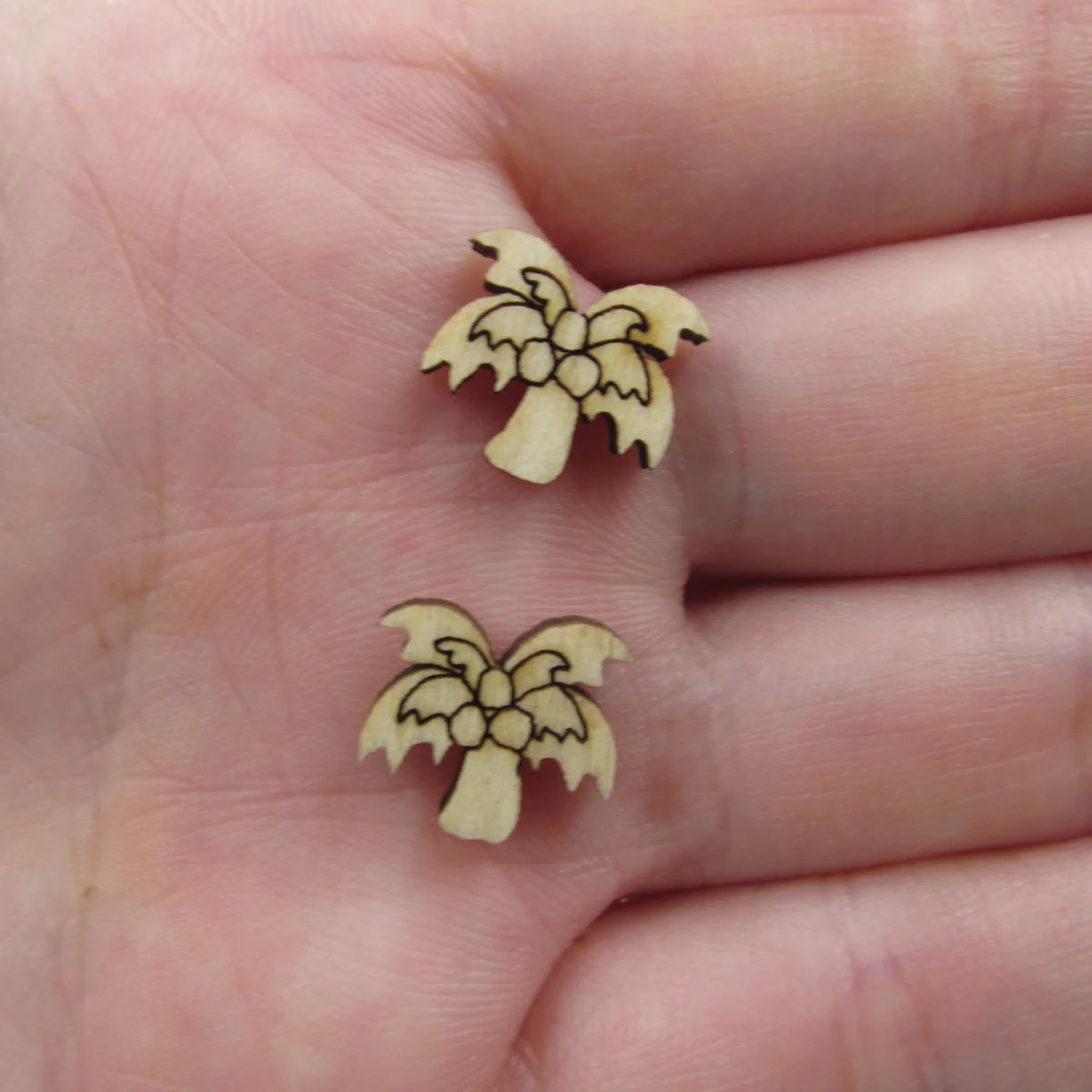 10pcs Unfinished Blank Tiny Palm Tree Summer Beach Shape Mini Wood Stud Earring Post Cabochon Charms