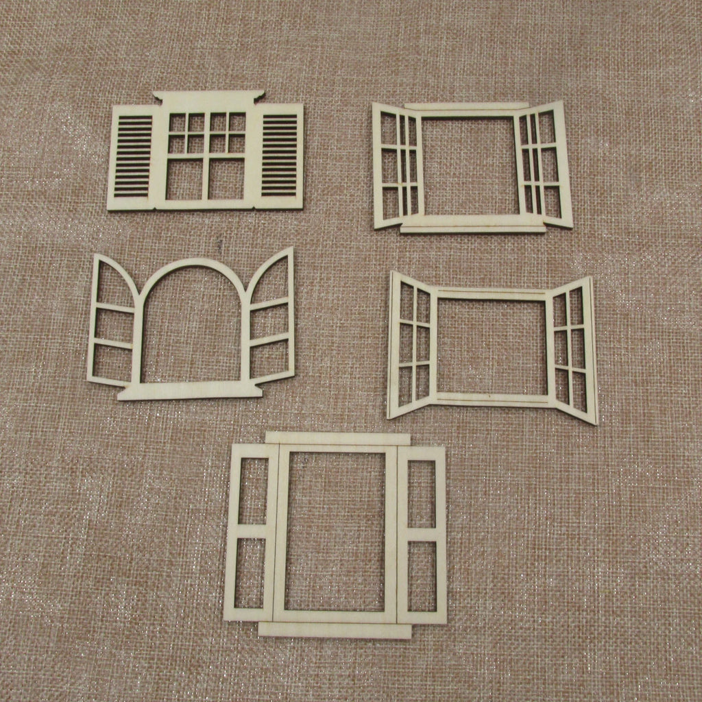 10Pcs Unfinished Blank Wooden Fairy Door Doll House Accessories, DIY Craft, Outside Windows
