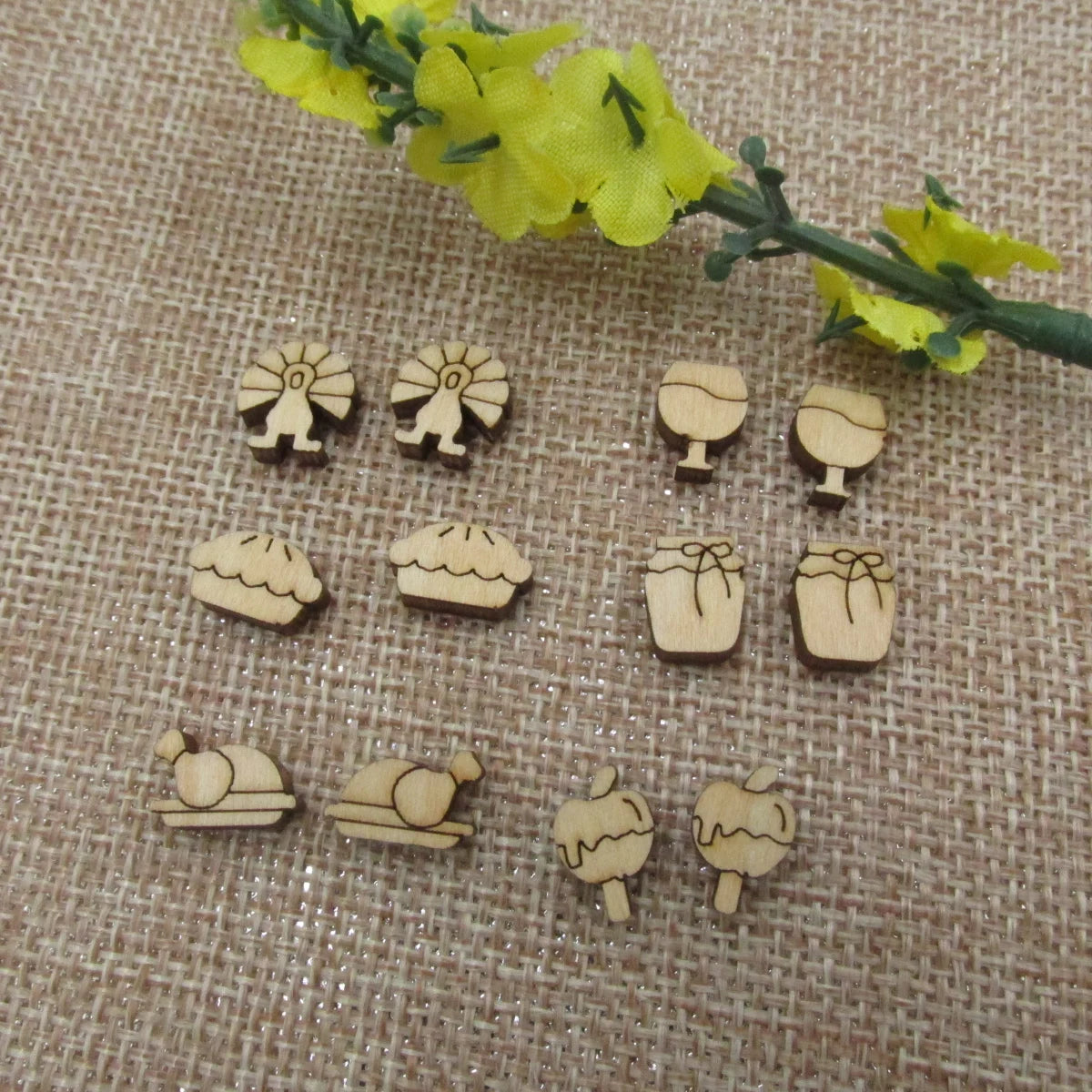 5 Pair Unfinished Blank Thanksgiving Wooden Turkey Plate Cabochon Caramel Apple Pie Post  Jam Jar Wood Earrings Stud