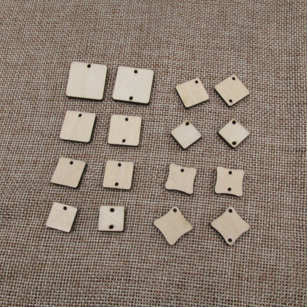 10 Pcs Unfinished Blank Wooden Geometric Square Shape Cutout Plywood Connector Jewelry Finding Supplies For Earrings