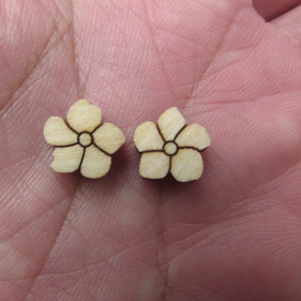 10pcs Unfinished Blank Tiny Morning Glory Flower Shape Mini Wood Boho Stud Earring Post Cabochon Handmade Charms