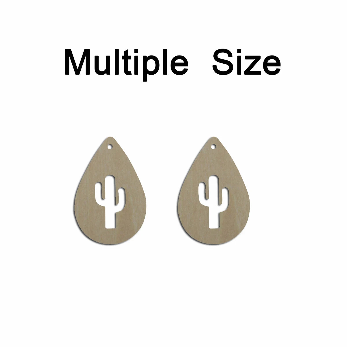 10pcs Multiple Size Unfinished Wooden Blanks Teardrop Shape With Cutout Cactus Dangle Earring For Jewelry Supplier