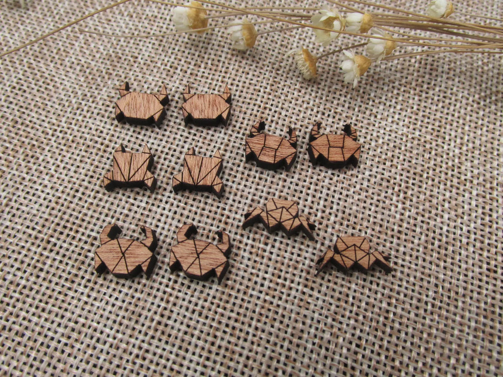 5 Pair Geometric Origami Unfinished Blank Wood Cabochon Sea Animal Crab Wooden Cutout Shapes For DIY Earrings Supplies