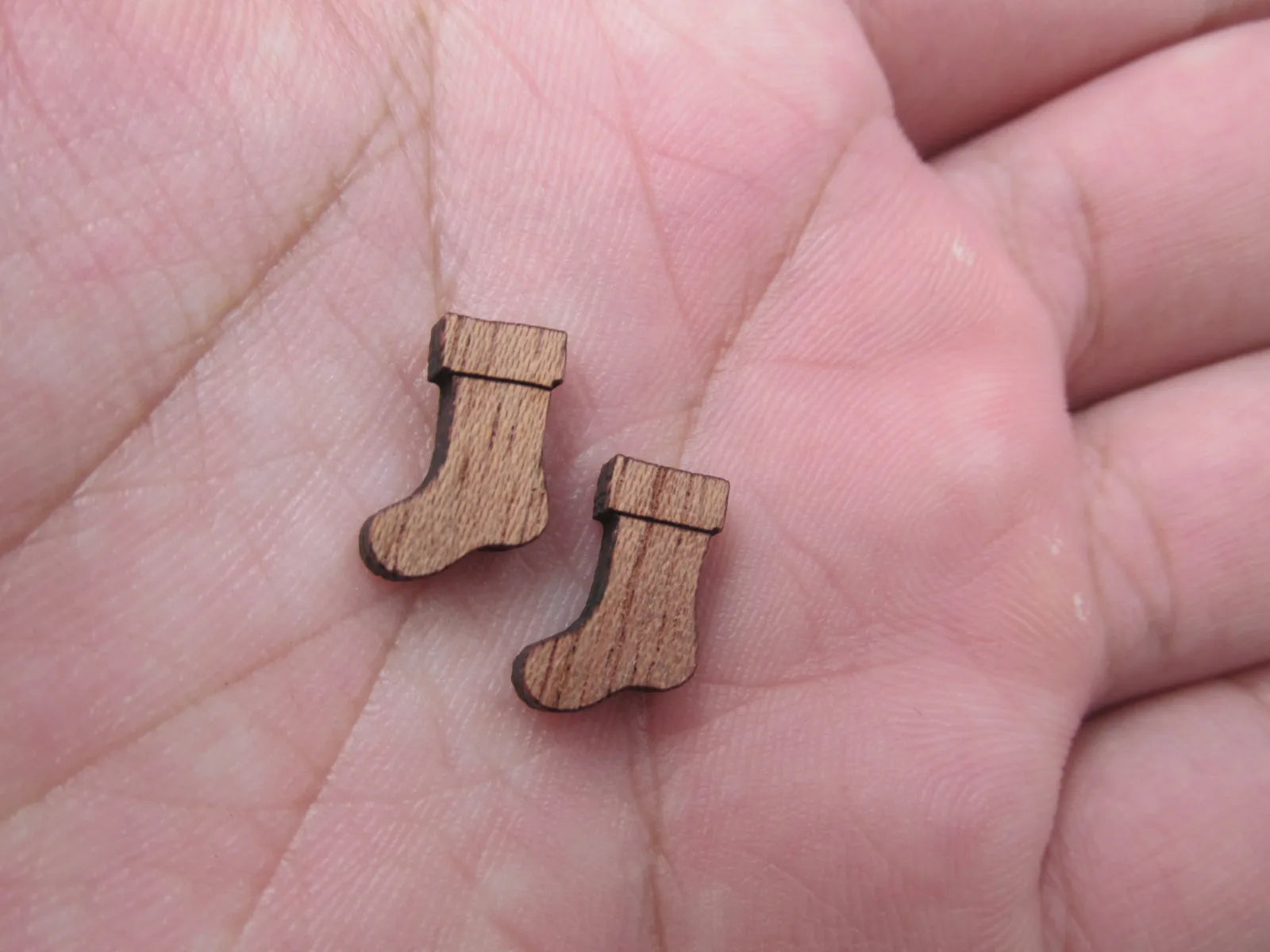 5 Pair Unfinished Blank MINI Wood Cabochon Christmas Light Stocking Sock Wooden Cutout Shape For DIY  Earrings Supplies