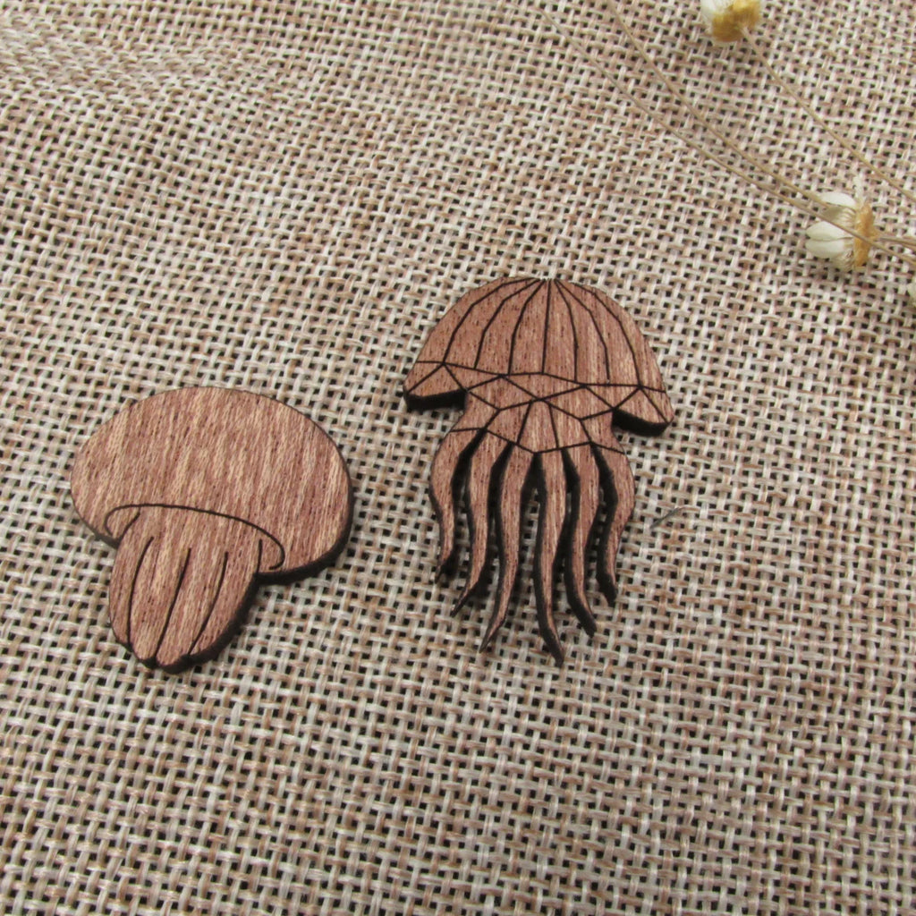 3 Pair Unfinished Under the Sea Ocean Animal Wooden Jellyfish Shape Cutout For Brooches Pin Magnet Pendant Jewerly Diy Making