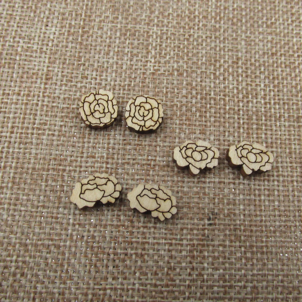 10pcs Unfinished Blank Tiny Carnation Flower Shape Wood Stud Earring Post Boho Cabochon Charms