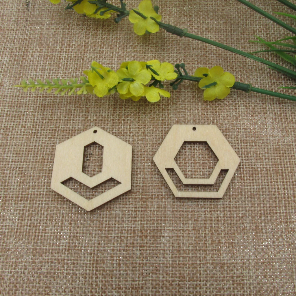 10pcs Unfinished Wooden Blanks Geometric Hexagon Shape Cutouts Frame Wood Macrame For DIY  Findings Jewelry Supplies