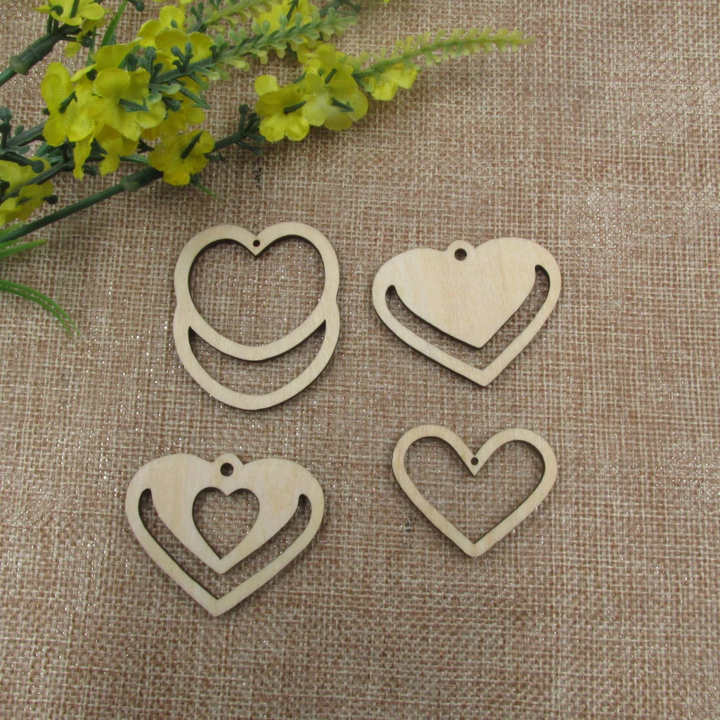 10pcs Unfinished Blanks Wooden Heart Macrame Double Heart Shape Cutout For Jewelry Findings Hoops Earring