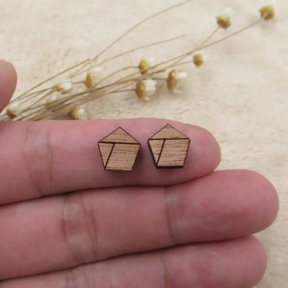 10pcs Unfinished Blank Solid Wood Geometric Pentagon Diamond Shapes, DIY Wood Crafts Stud Earrings Accessories, Jewelry Making Proj