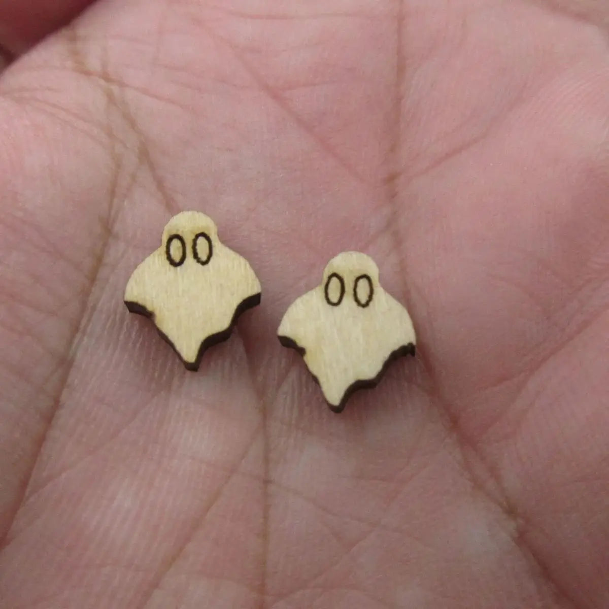 5 Pair Unfinished Blank Wooden Halloween Bat Cabochon Eyeball Ghost Post Happy Face Wood Earrings Stud Jewelry Finding