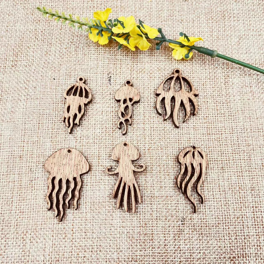 6pcs Unfinished Wood Sea Animal Ocean Jellyfish Charms Jelly Fish Earring Pendants For Jewelry Making DIY Handmade Crafte