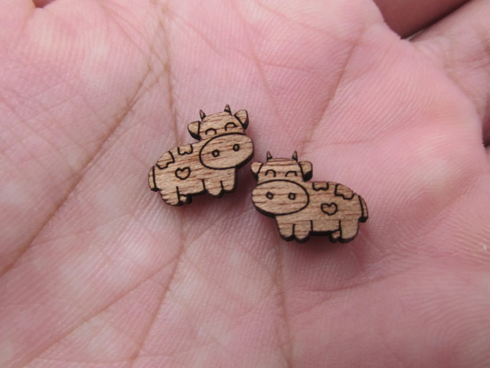 5 Pair Unfinished Blank Home farm Animal Wooden Cow Cabochon Charms Wood Shape Cutouts For DIY Craft  Earring Stud