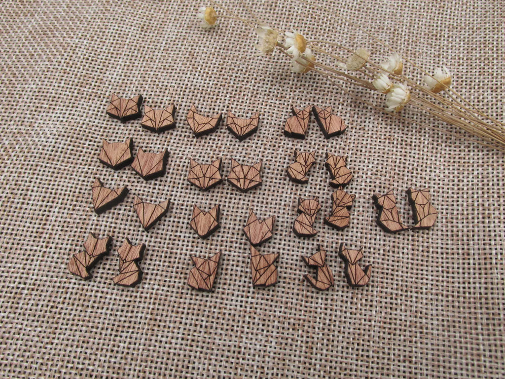 5pair Geometric Origami Unfinished BlankWooden Animal Fox Charm Wood Cabochon Foxes Pendant For DIY Earring Stud Supplies
