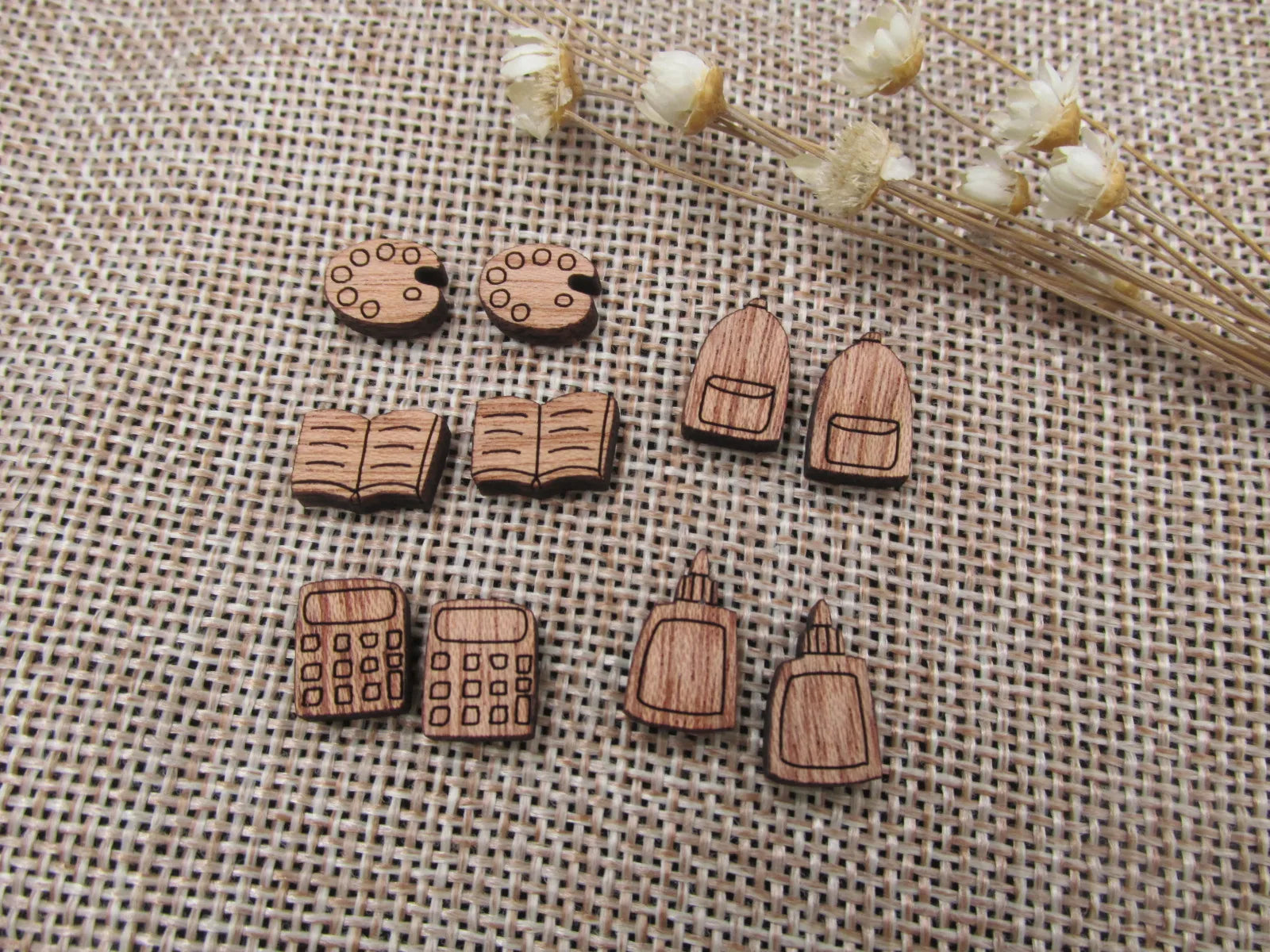 5 Pair Back to School Unfinished Blank Wood Cabochon Book Bag Wooden Cutout Shape For DIY Earrings Supplies