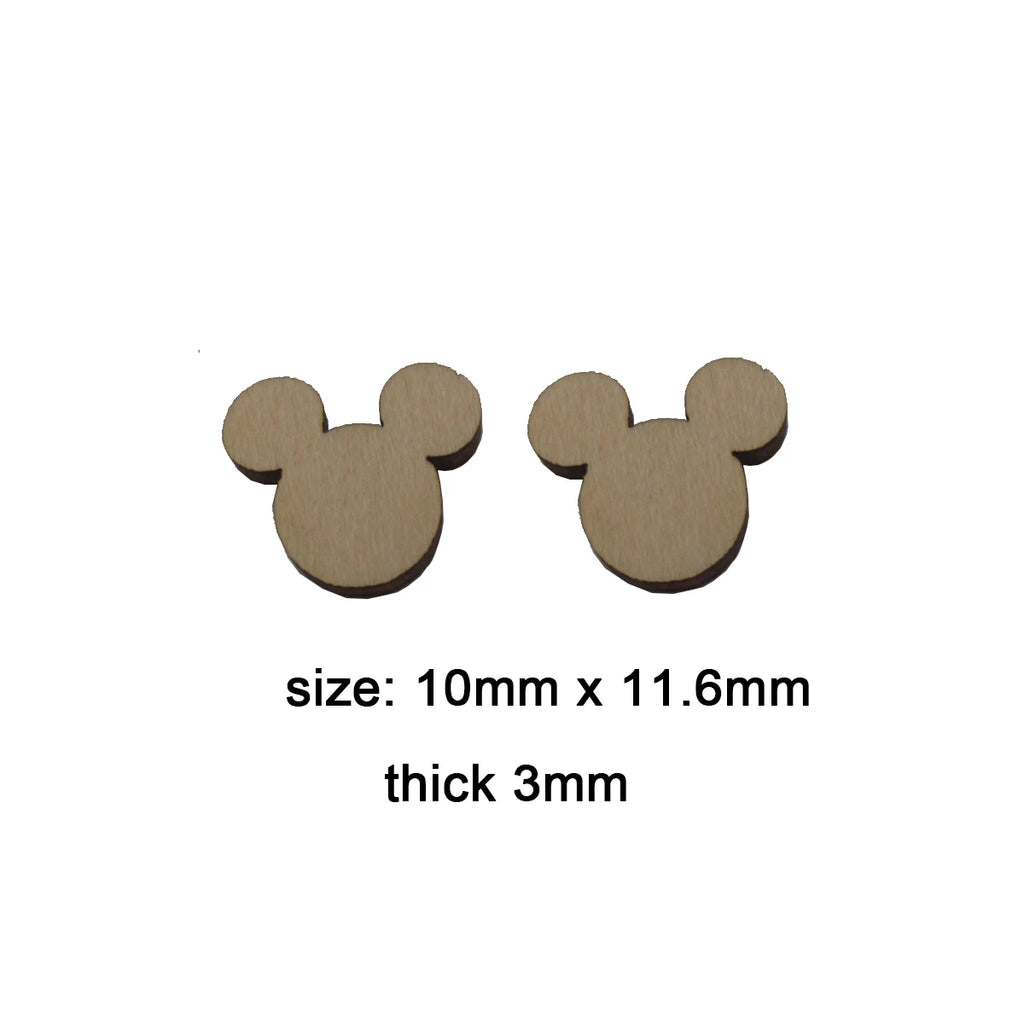 10pcs Unfinished Blank Tiny Mouse Head Shape Wood Stud Earring Cutout Cabochon Charm For DIY Jewelry Hand Painted Making