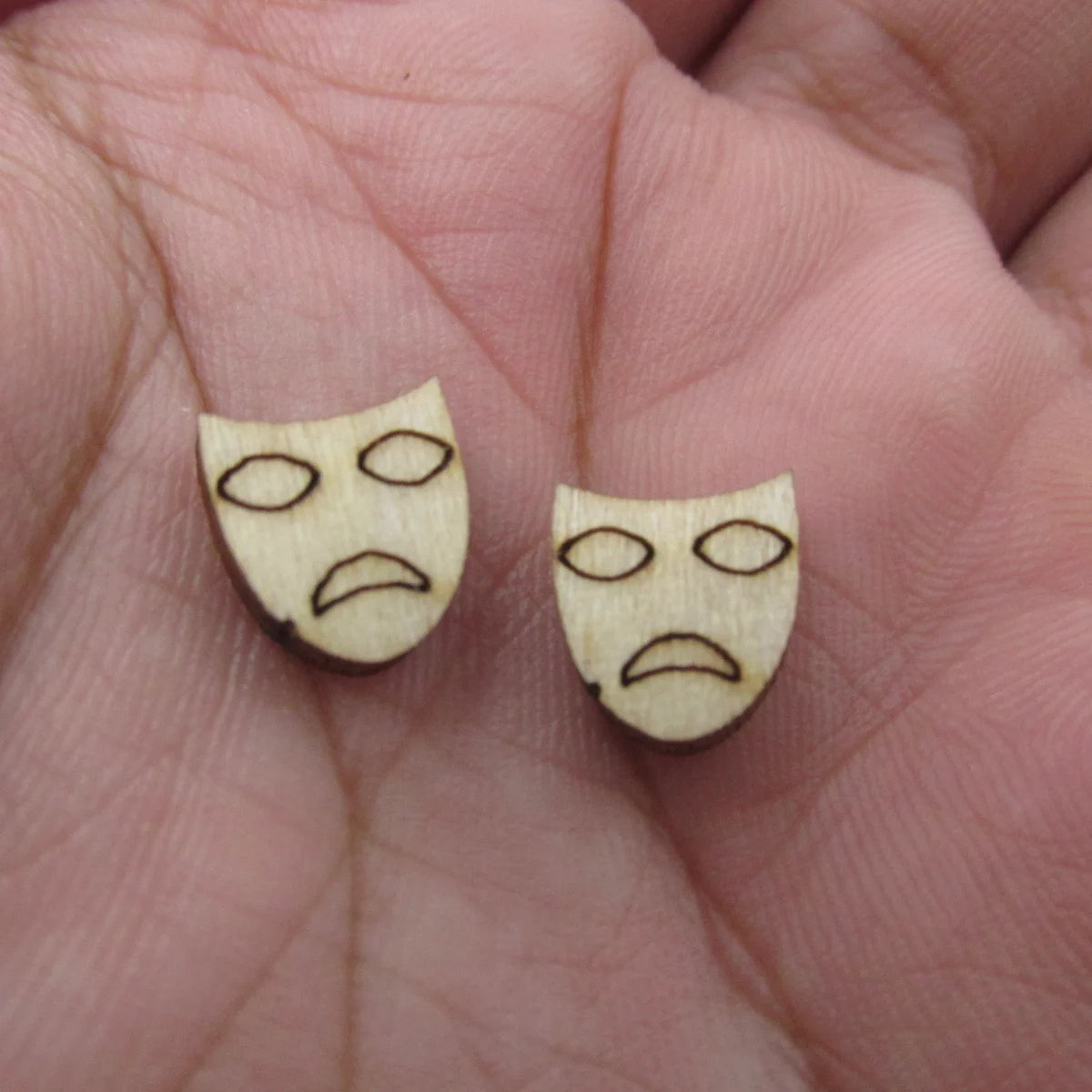 5 Pair Unfinished Blank Wooden Masquerade Mask Cabochon Joker Hat Post Mardi Gras Drama Wood Earrings Stud Handmade Jewelry Gift