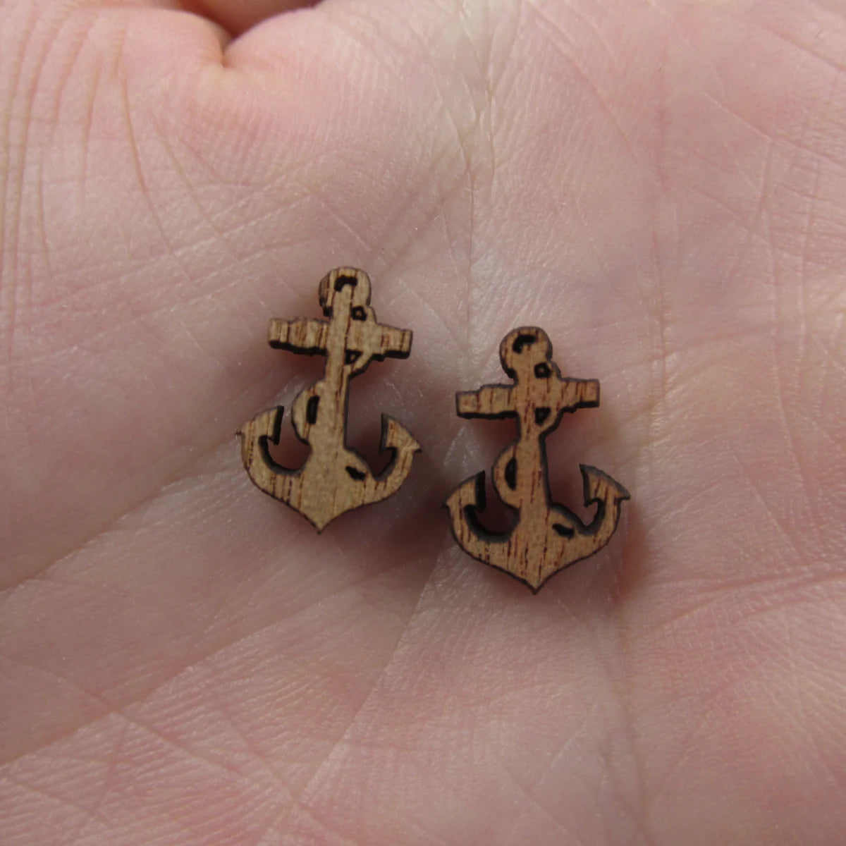 5 Pair Unfinished Blank Beach Ocean Boat Wood Anchor Wooden Cutout Shapes For DIY Stud Earrings Supplies