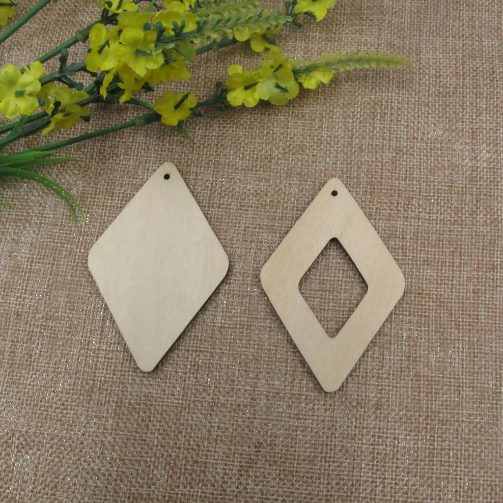 10pcs All Size DIY Unfinished Laser Cut Wood Earrings Blanks Geometric Hollow Diamond Rhomb Shape For Jewelry