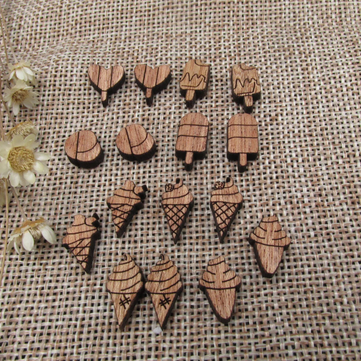 5 Pair Unfinished Blank Summer Beach Ice Cream Heart Wooden Cutout Shapes For DIY Stud Earrings Supplies