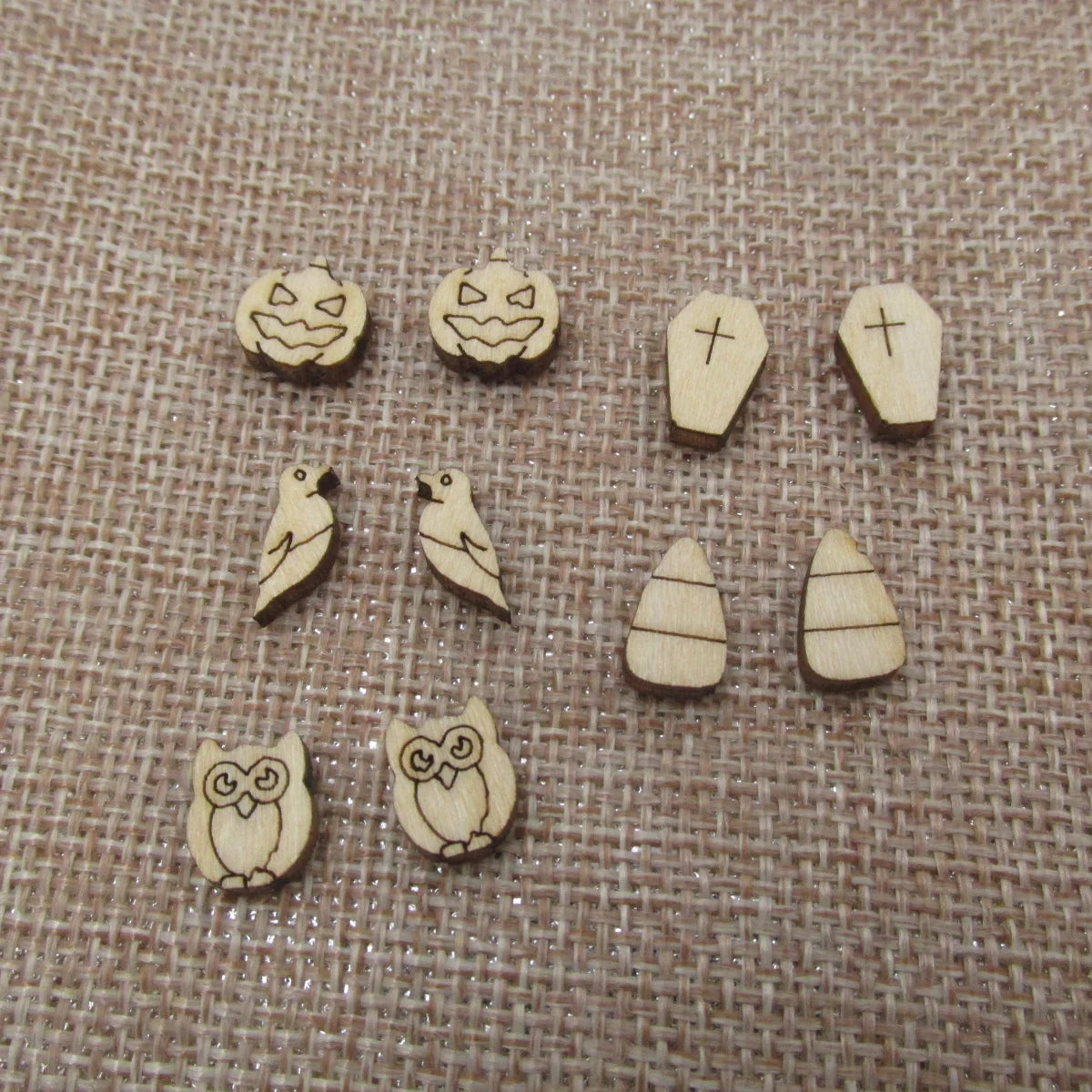 5 Pair Unfinished Blank Wooden Halloween Coffin Raven Owl Cabochon Jack-O-Lantern Post Candy Corn Wood Earrings Stud