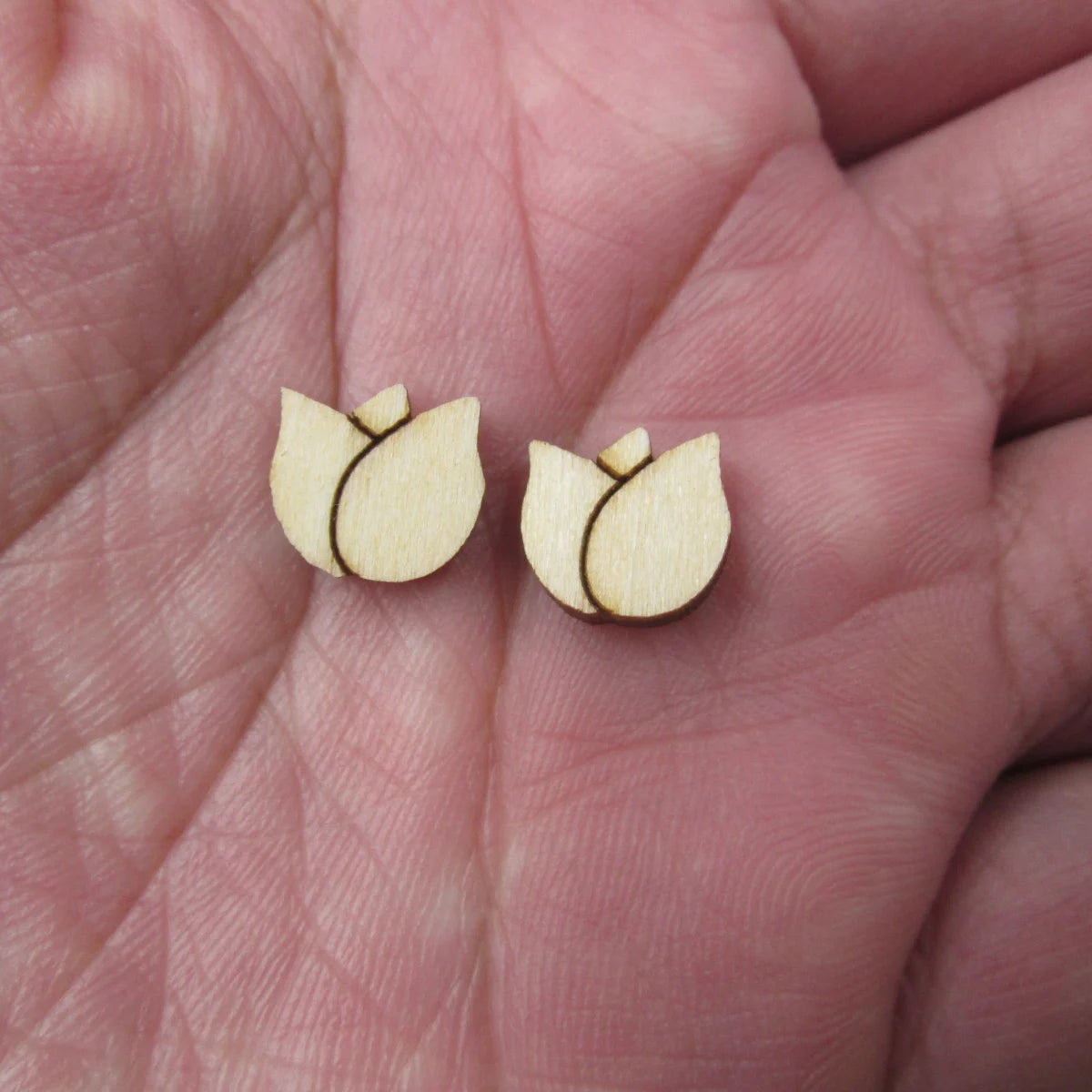 10pcs Unfinished Blank Tiny Tulip flower Head Shape Mini Wood Boho Stud Earring Post Cabochon Handmade Charms