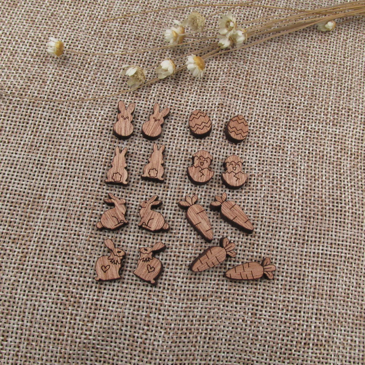 5 Pair Unfinished Blank Easter Wooden Bunny Rabbit Carrot Eggs Cabochon Wood Shape Cutouts For DIY Craft Earring Stud