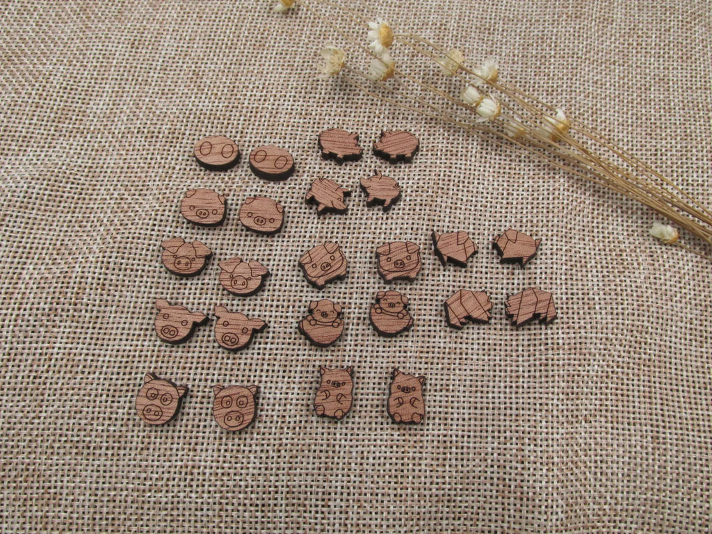 5 Pair Unfinished Laser Cut Blank Animal Wooden Pig Cabochon Charms Wood Shape Cutouts For DIY Craft  Earring Stud