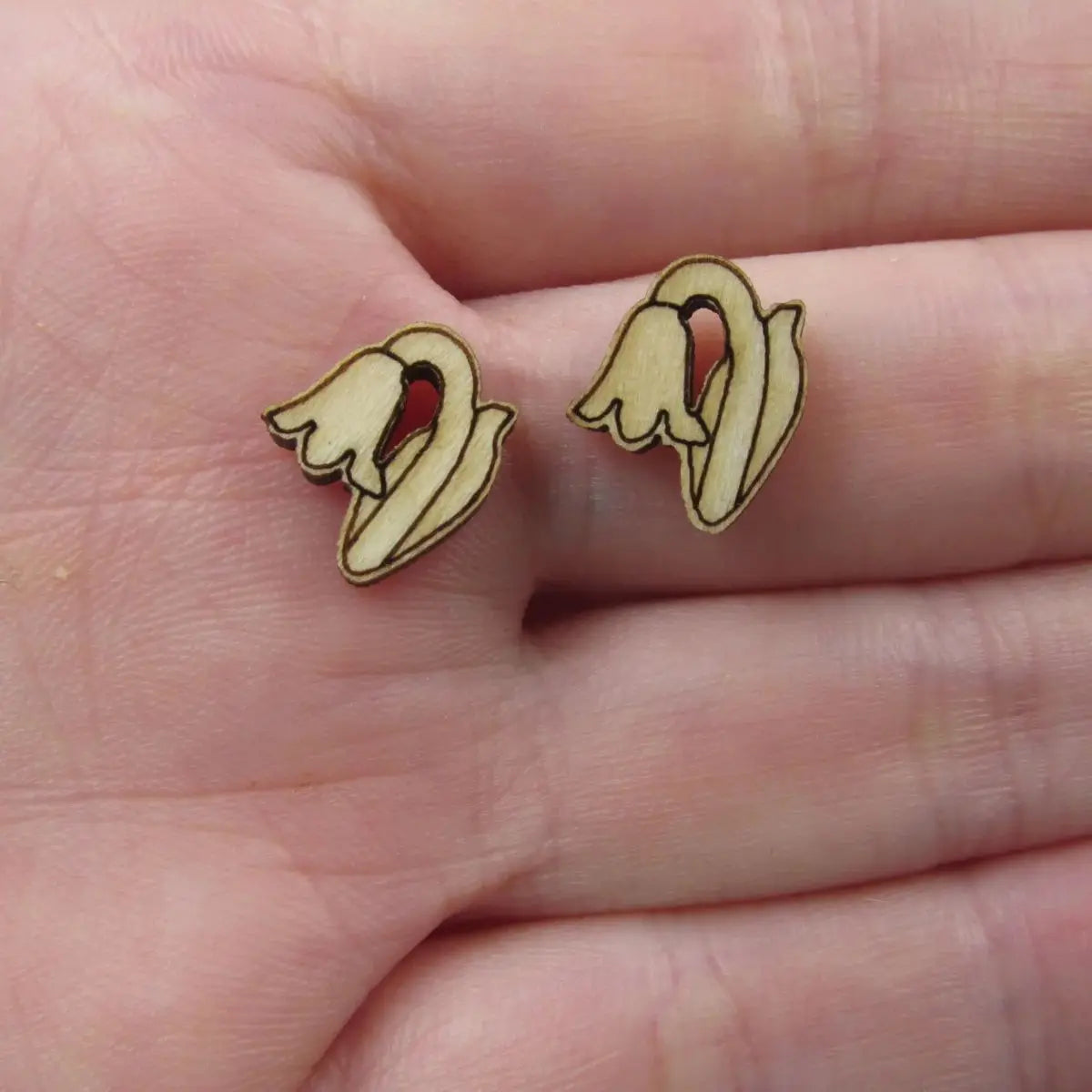 10pcs Unfinished Blank Tiny Lily of the Valley Shape Wood Stud Earring Post Birth Month Flower Cabochon Charms