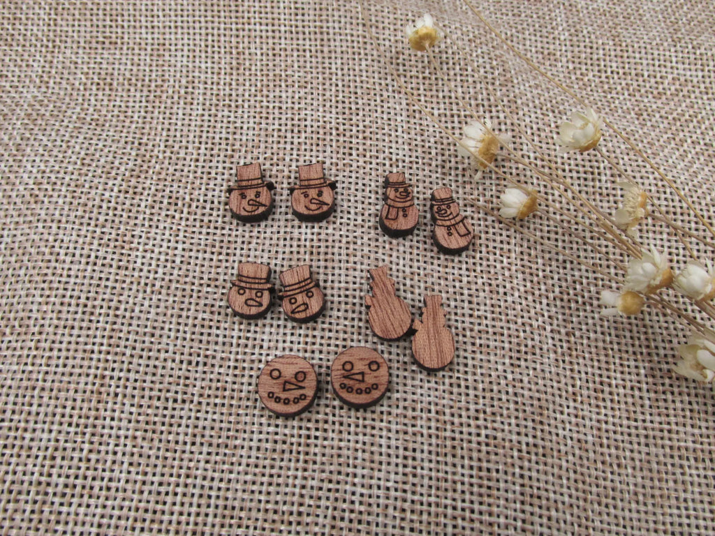 5 Pair Unfinished Blank Wood Cabochon Christmas Snow Man Wooden Cutout Shapes For Paint Kit Craft  DIY Stud Earrings Supplies
