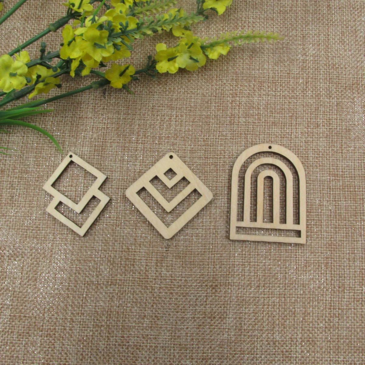 10pcs 1.75 inch Unfinished Wooden Blanks Square Macrame Diamond Rainbow Shape DIY Dangle Earrings Parts Supplies