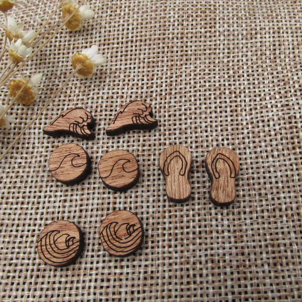 5 Pair Unfinished Blank Ocean Beach Wood Waves Shoe Wooden Cutout Shapes For DIY Stud Earrings Supplies