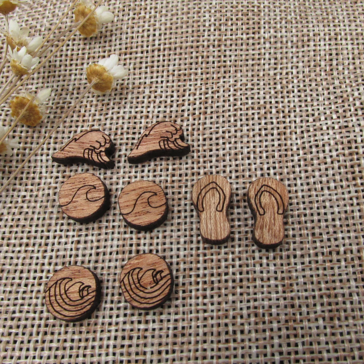 5 Pair Unfinished Blank Ocean Beach Wood Waves Shoe Wooden Cutout Shapes For DIY Stud Earrings Supplies