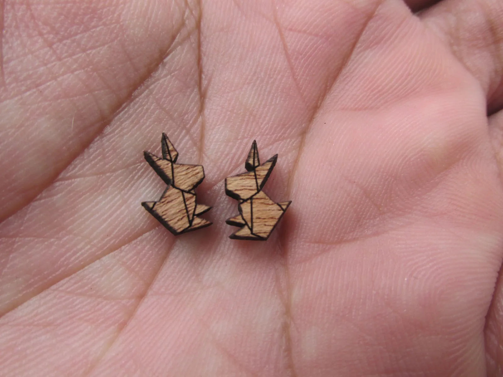 5 Pair Geometric Origami Unfinished Blank Wood Cabochon Animal Rabbit Bunny Wooden Cutout Shapes For DIY Stud Earrings Supplies