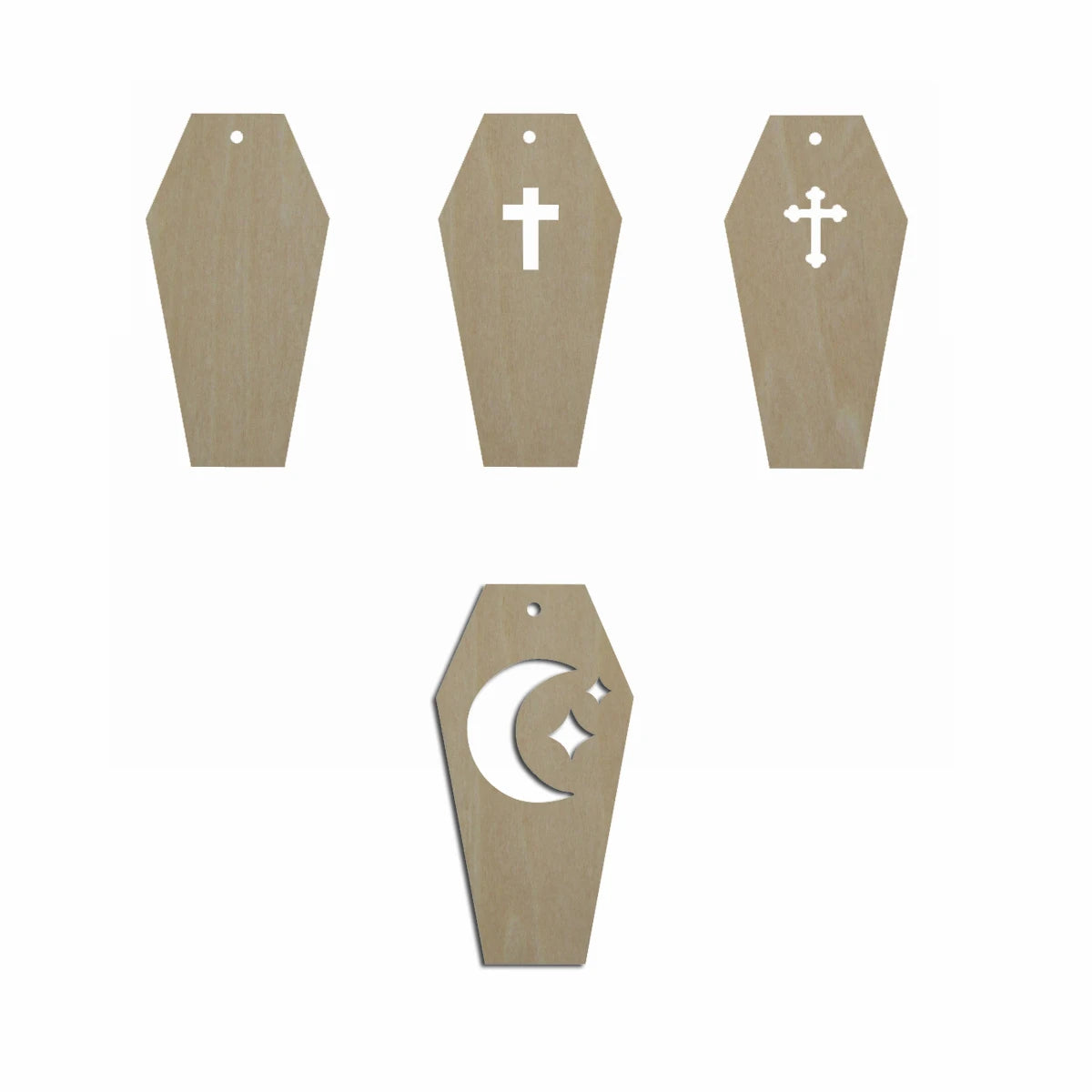 10pcs Bulk Unfinished Wooden Blank Holiday Halloween Cross Coffin Cutout Shape For Spooky Horror Theme Jewelry Earring