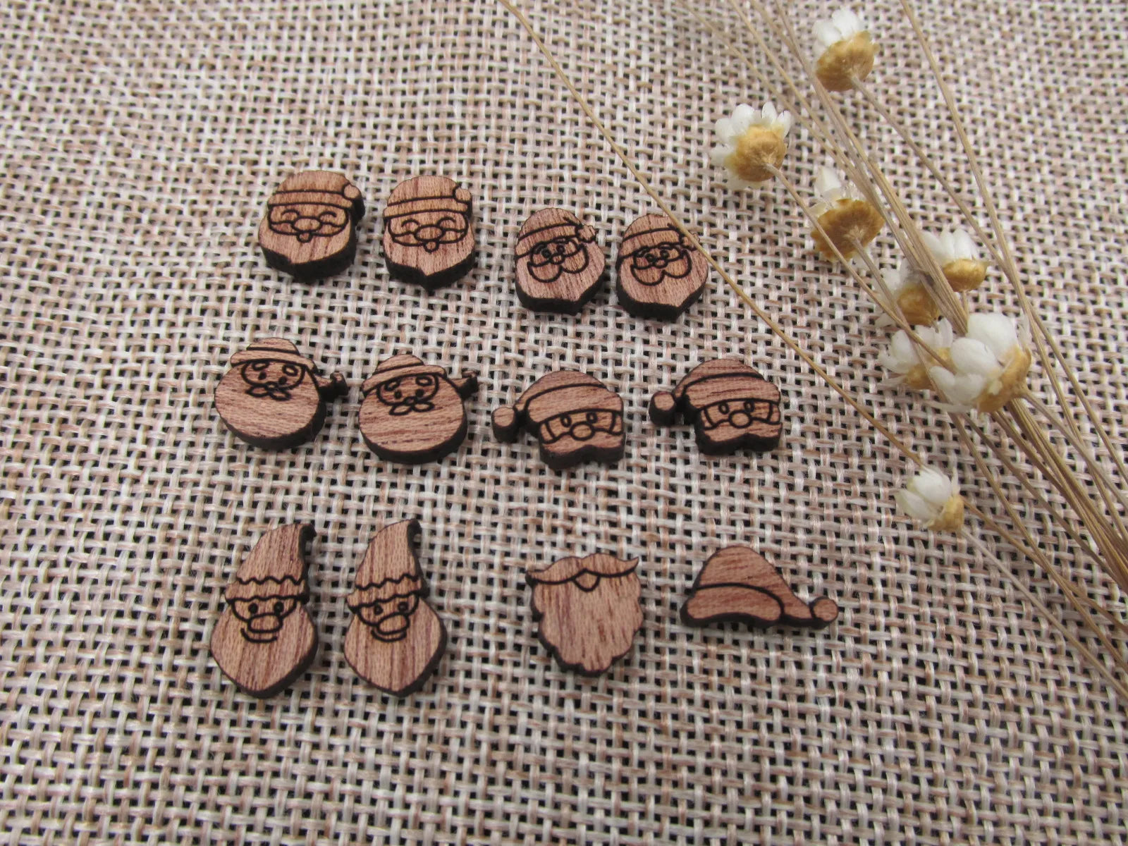 5 Pair Unfinished Blank Wood Cabochon Christmas Santa Claus Wooden Cutout Shapes For Paint Kit Craft  DIY Stud Earrings Supplies