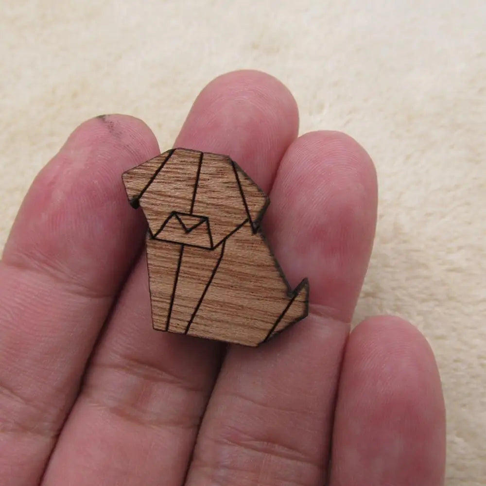 Unfinished Wood Accessory Geometric Animal Dog Shape Engraved Wooden Charms For DIY Jewerly Making