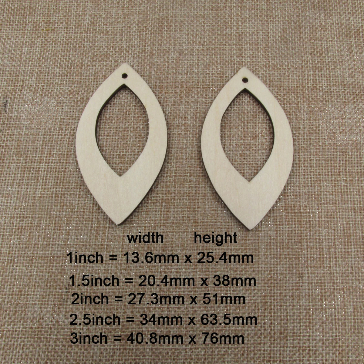 10pcs All Size DIY Unfinished Laser Cut Wood Earrings Blanks Geometric Wide Hollow Pointed Teardrop Shape For Jewelry