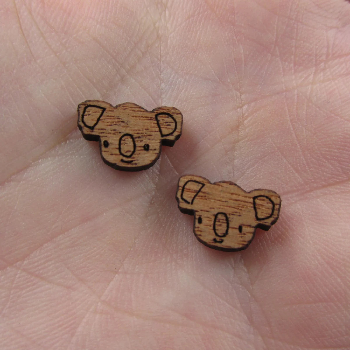 5 Pair Unfinished Blank Wide Animal Wood Koala Bear Wooden Cutout Shapes For DIY Stud Earrings Supplies