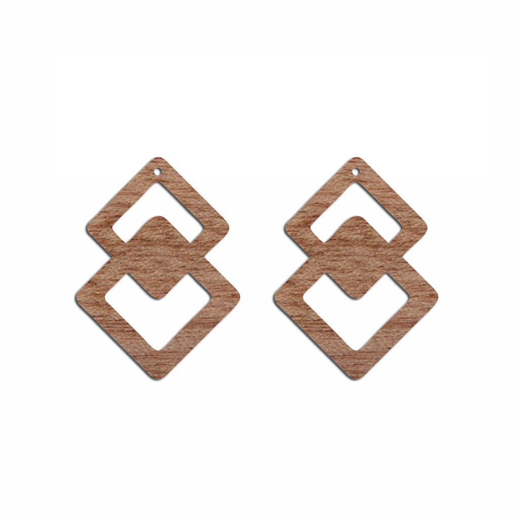 6pcs Unfinished Blank Wooden Geometric Double Squares Shape Wood Drop Earring Charms Pendant for DIY Jewelry Making