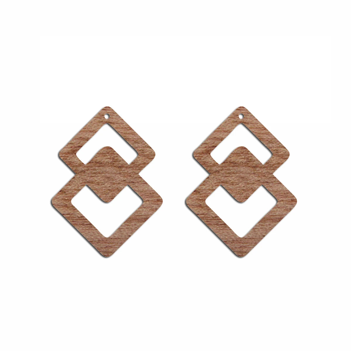 6pcs Unfinished Blank Wooden Geometric Double Squares Shape Wood Drop Earring Charms Pendant for DIY Jewelry Making