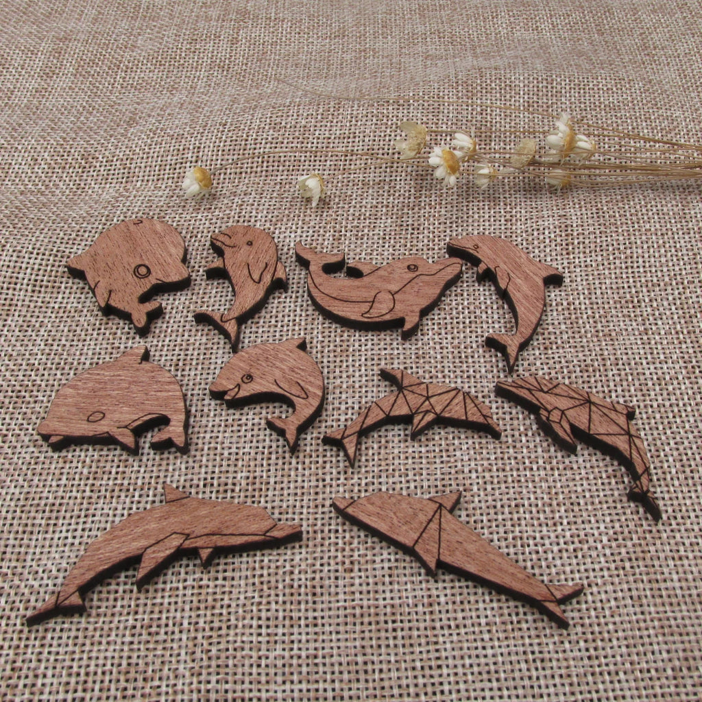 3 Pair Unfinished Under the Sea Ocean Animal Wooden Dolphin Shape Cutout For Brooches Pin Magnet Pendant Jewerly Diy Making