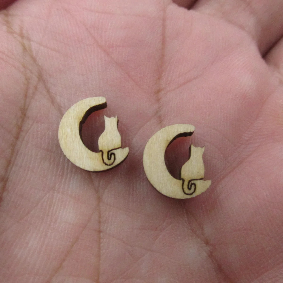 5 Pair Unfinished Blank Wooden Halloween Black Moon Cat Cabochon Spider Post Vampire Wood Earrings Stud Jewelry Finding