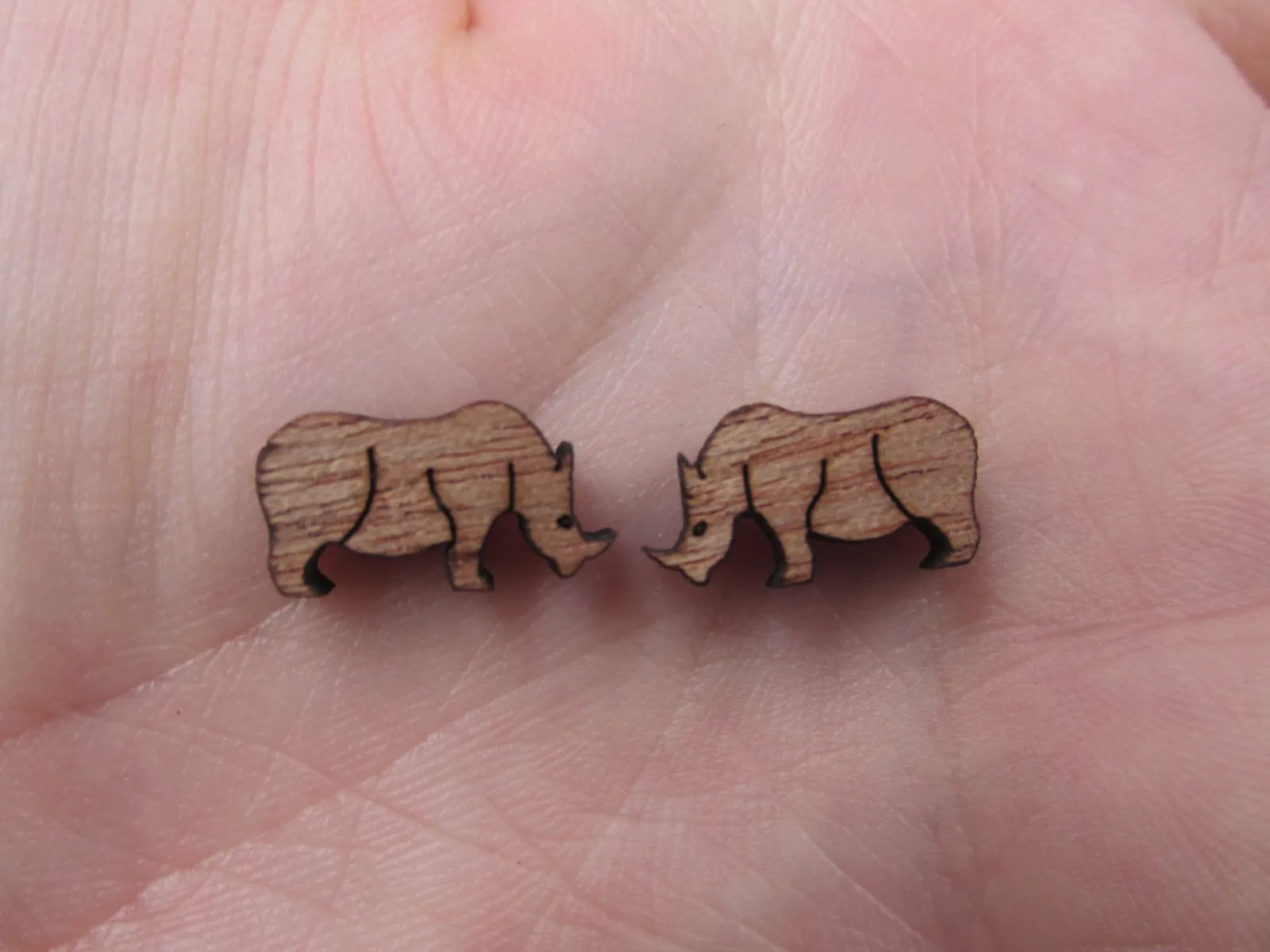 5 Pair Unfinished Woodland Blank Wild Animal Wooden Rhino Cabochon Charms Wood Shape Cutouts For DIY Craft  Earring Stud