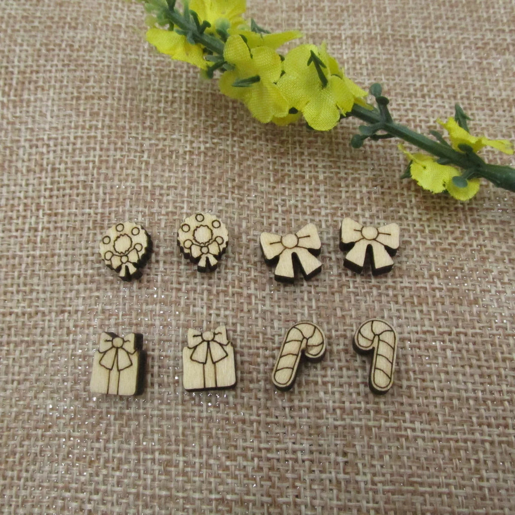 5 Pair Unfinished Blank Wooden Christmas Boho Bow Cabochon Wreath Candy Cane Post Christmas Gifts Boxes Wood Earrings Stud