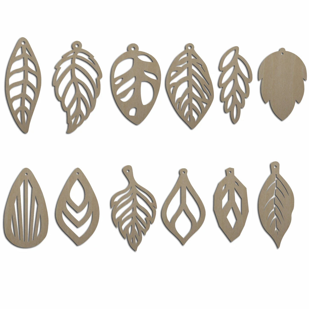 10pcs Laser Cut Unfinished Blank Wood Leaf Shape Earring Pendant Jewelry Leaves Charm Finding For DIY Making Project