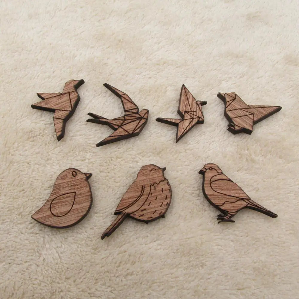 6pcs Laser Engraved Wooden Bird Pendant Unfinished Solid Wood Accessory Jewerly Finding Making For Diy Project